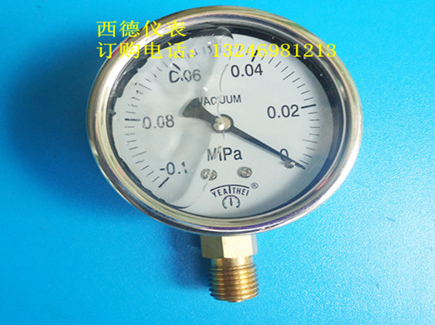 60MM直立式－0.1MPA~0充油防震真空负压表 真空压力表 真空表