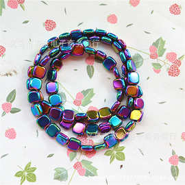 DIY饰品配件光面七彩黑矿石　6ＭＭ扁珠方形黑矿石工厂批发