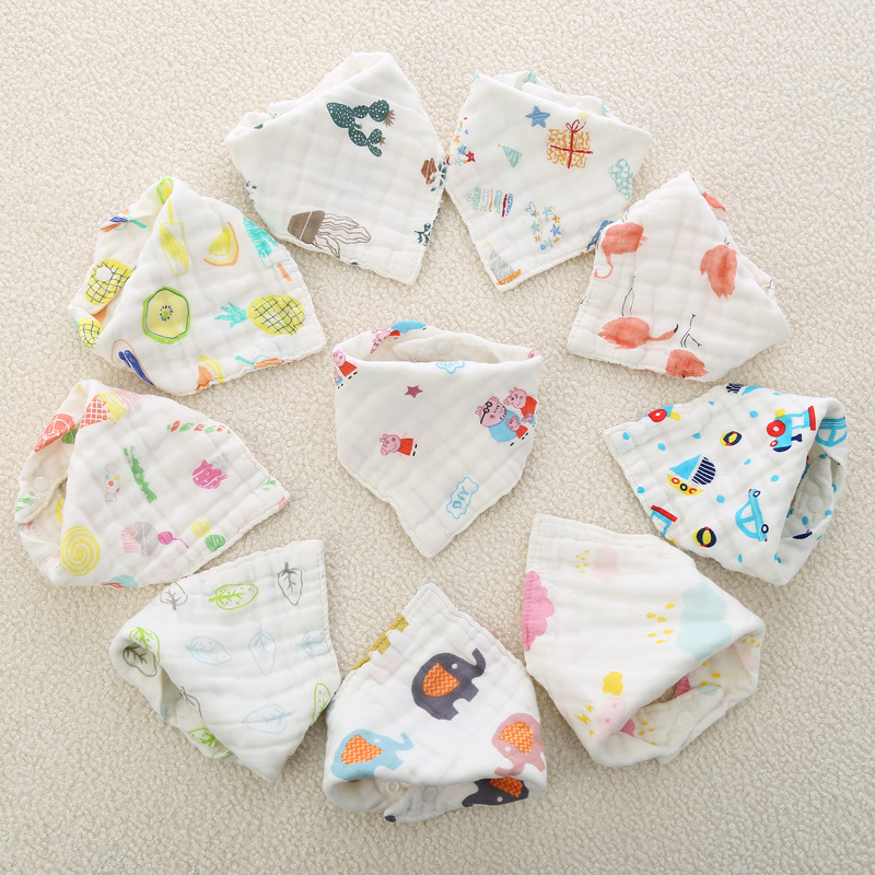 纯棉8层纱布婴幼儿三角口水巾三角巾纯棉吸水容易摘洗|ms