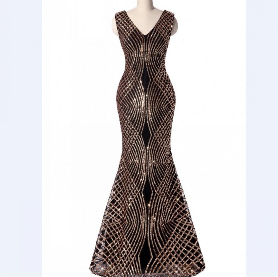 2021 new catwalk women's Sequin fishtail long dress banquet host