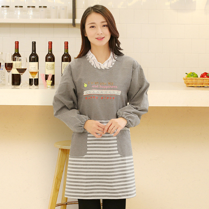 Delantal de manga larga estilo coreano moda dibujos animados lindo bebé tienda delantal inversa desgaste cocina hombres y mujeres ropa de trabajo personalizada sobretodo