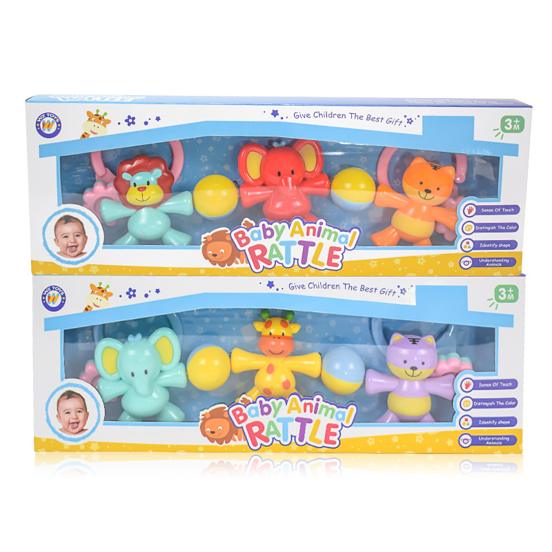 Tres animales cadena campana bebé sonajero cama campana juguete colgante bebé mano sonajero estirable recién nacido juguete