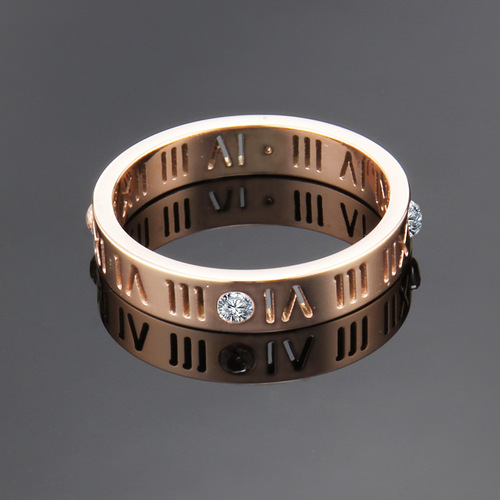 创意新款钛钢指环 四钻镂空罗马数字全金色戒指女款地摊首饰批发