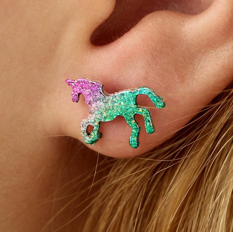 Nuevo Color Pony Pendientes Animal Pendientes Glitter Pony Pendientes Mujer Joyas display picture 2