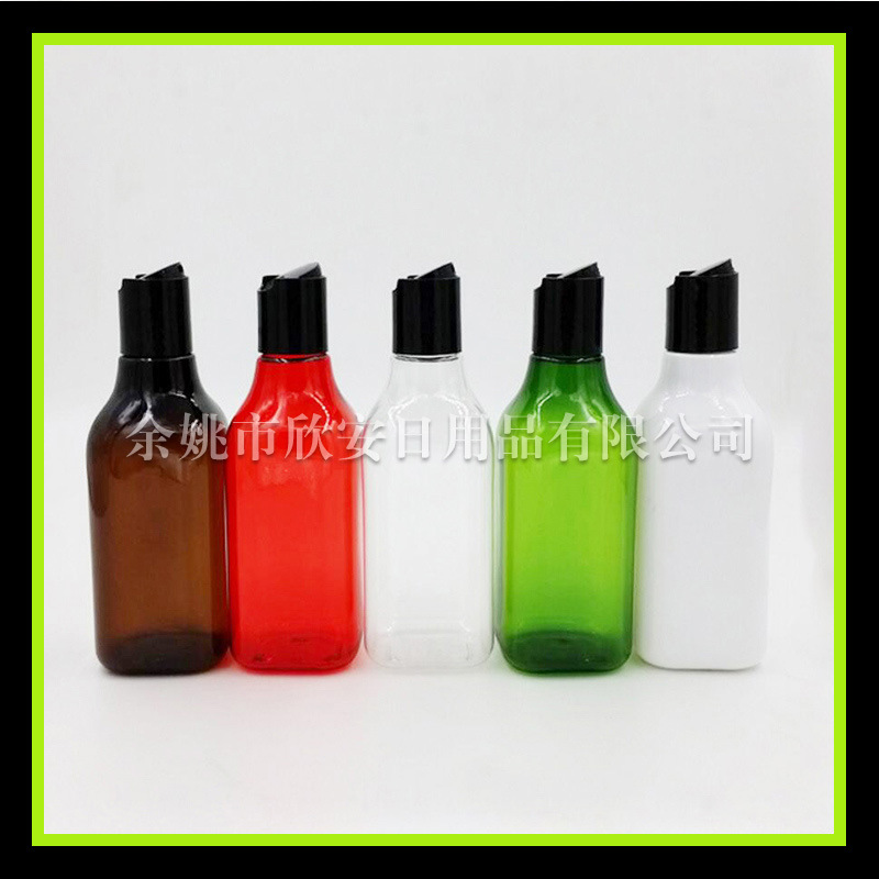 200ml彩色千秋盖长颈方形PET瓶 按压盖方瓶 洗手液瓶 护发素方瓶