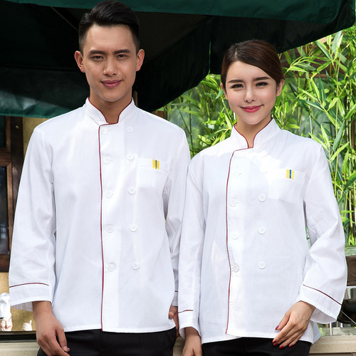 Custom logo for restaurant chef's uniform, hotel chef's workwear, fall/winter chef's long-sleeve uniform for dining room and kitchen.