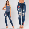 cowboy female hole elastic high waist jeans embroidered feet pants