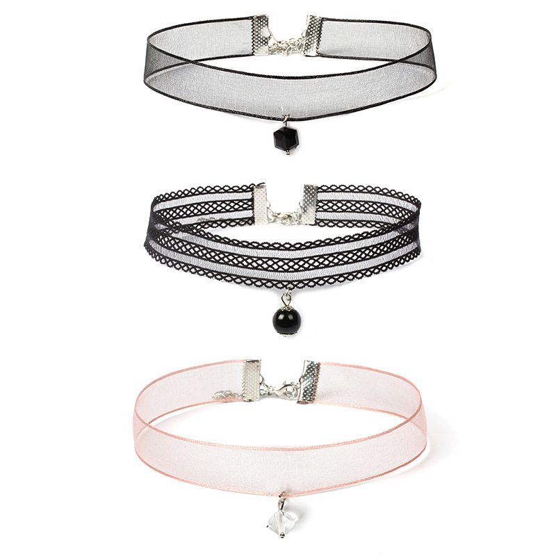 6g Weight Necklace Classification Wedding, Travel Occasion Lock Pattern Women'S Gender Fashion Style Pink, Black Color Lace Collar Women's Choker Collar Necklace Combination Set Hot-selling 无