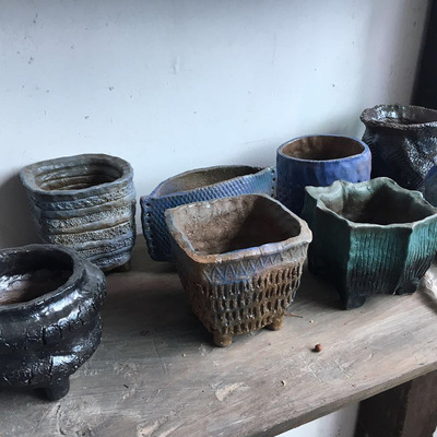 预订韩式手工捏复古透气异形盆 景德镇粗陶瓷 陶艺 多肉植物花盆|ru