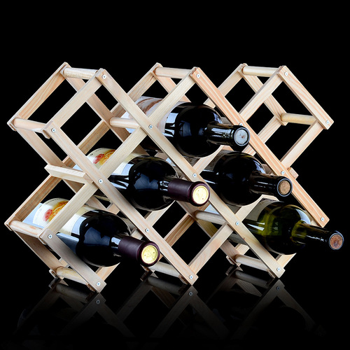 European-style wine rack creative solid wood folding wine rack wooden wine rack iron multi-bottle design