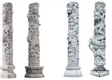 汉白玉石材雕刻盘龙柱图片 石头龙柱华表石刻蟠龙柱价格