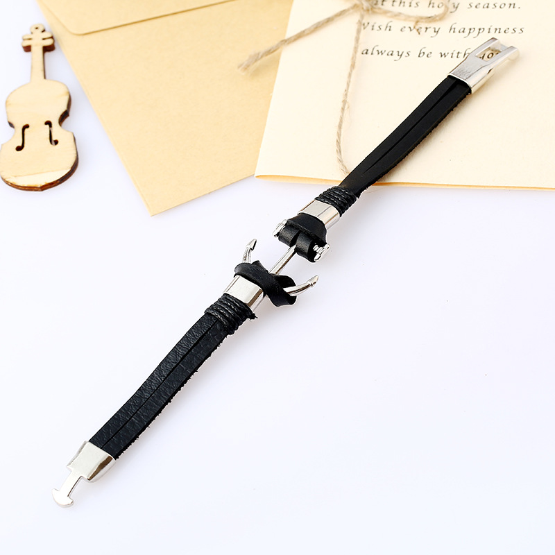 Explosion style retro handmade woven anchor leather bracelet new jewelry wholesale