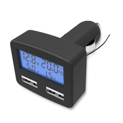Зарядное устройство для автомобиля USB с вольтметром и термометром, 2.1A, модели PV/TV/EC2, для систем 12V/24V