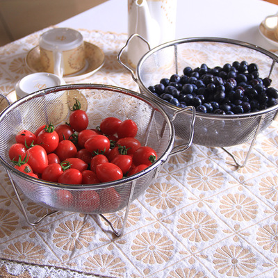 精品廚房雙耳加筋不鏽鋼水果籃 多功能洗菜瀝水網籃 密孔批發定制