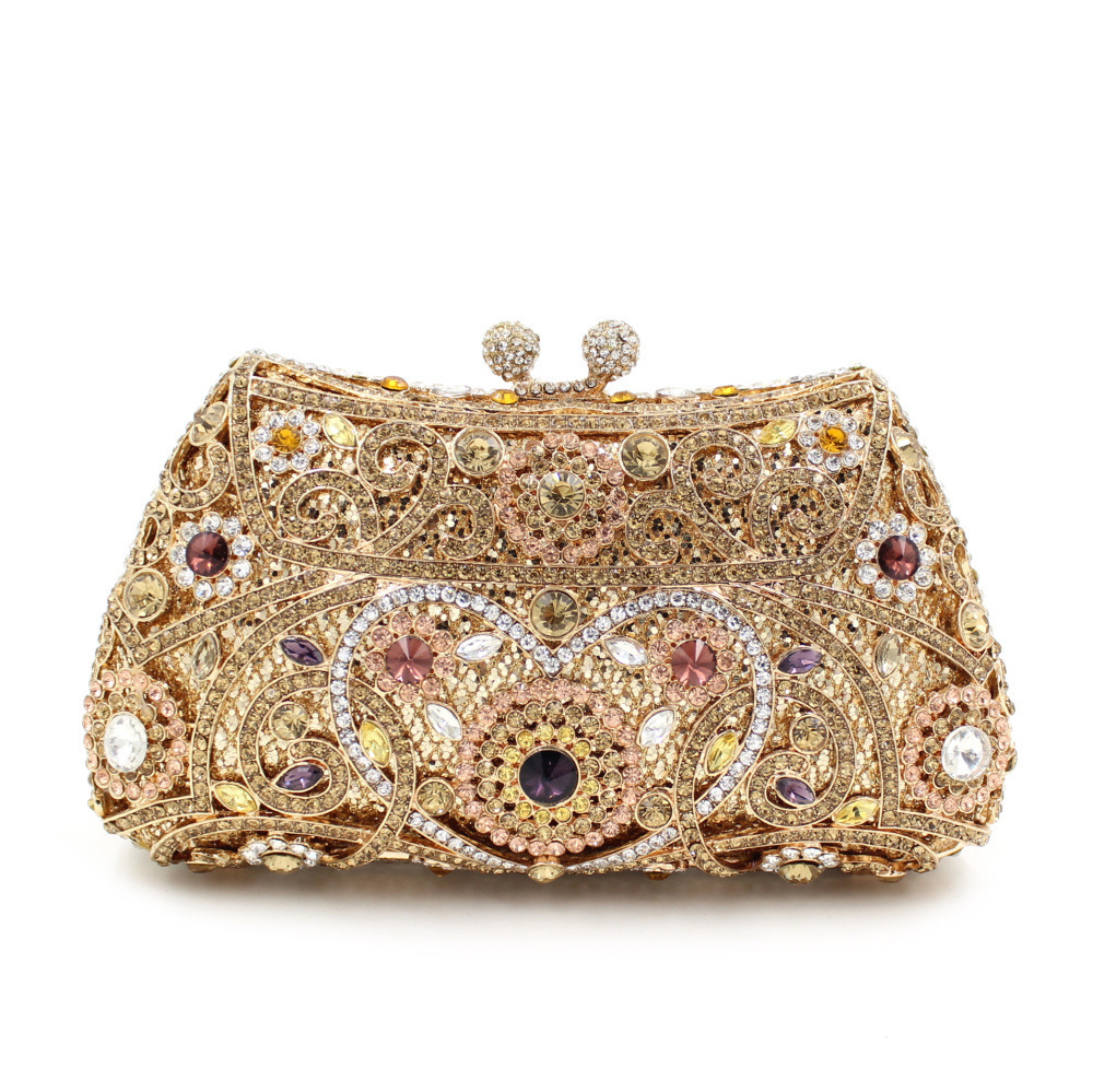 BL001 fábrica directa bolsa de diamantes de agua de cristal de metal de aire bolsa de cena de diamantes bolsa de mano dorada