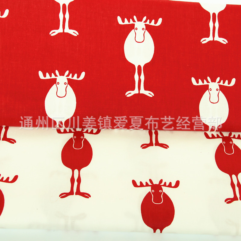圣诞小鹿 斜纹纯棉卡通布料 全棉床品面料 布料批发