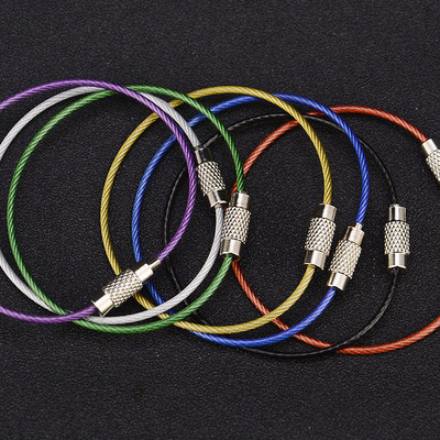 Rainbow colors PVC Stainless steel Bead Wire loop a wire rope Key buckle Key ring Hanging hook
