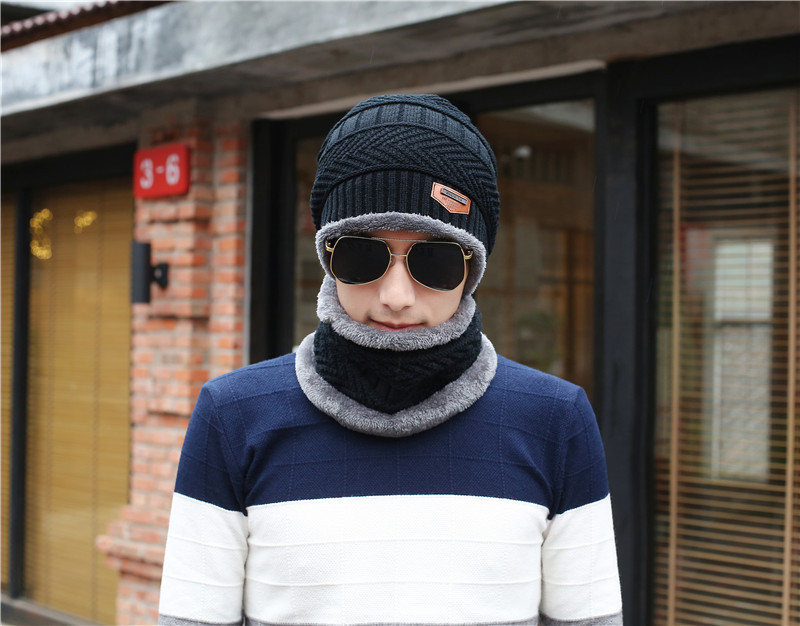 Fleece thick warm knitted hat collar two-piece  NSTQ34720