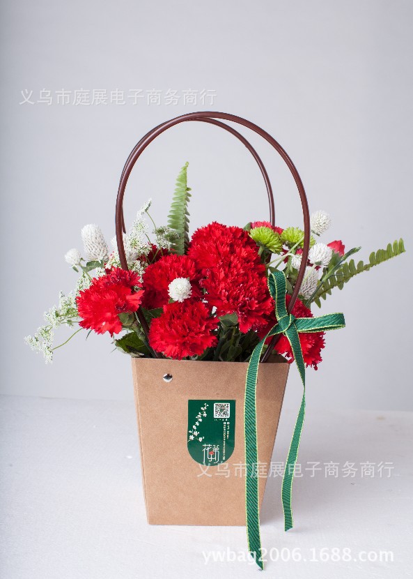 梯形绿植提袋鲜花多肉植物盆栽袋方形拎袋牛皮纸礼品袋新品多规格