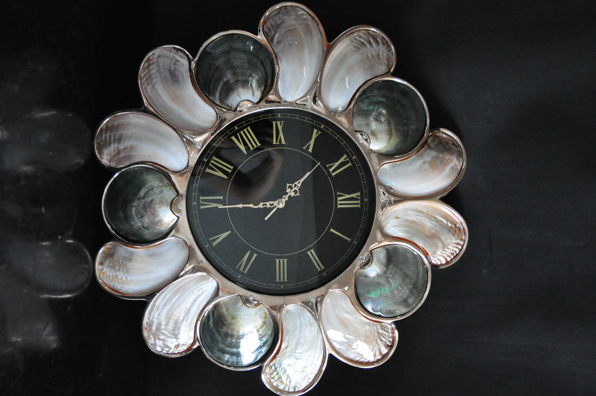 歐式創意天然樹脂電鍍黑蝶貝日本精工機芯鐘表掛飾