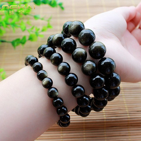 皇凯珠宝天然金曜石 手链 带眼手串手链男女士款金曜单圈水晶