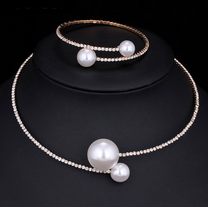 Набор Bridal Necklace & Bracelet, регулируемый чокер, жемчужные бусины, комплект для свадьбы