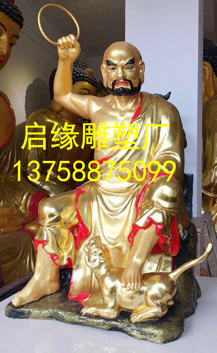 木雕彩绘四大天王坐像玻璃钢降龙伏虎罗汉尊者 铜雕佛像十八罗汉