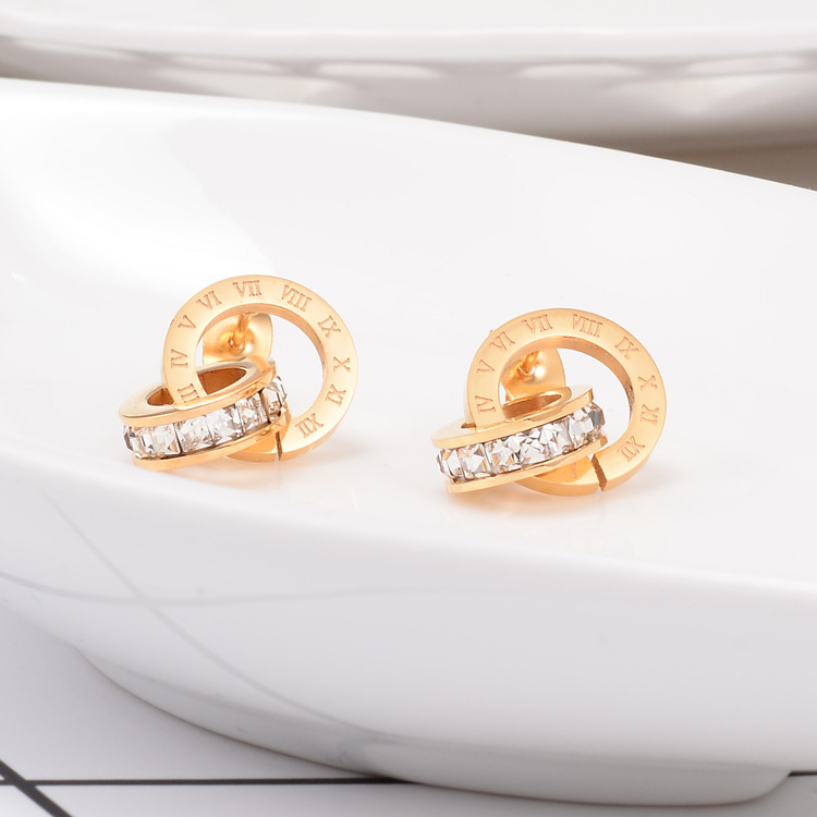 Fashion Heart Plating Titanium Steel Artificial Diamond 18K Gold Plated Rose Gold Plated Earrings display picture 17