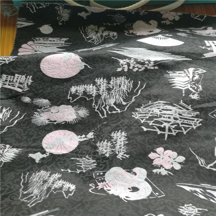 山水美女图案色织提花面料适用于服装装饰沙发布鞋子布