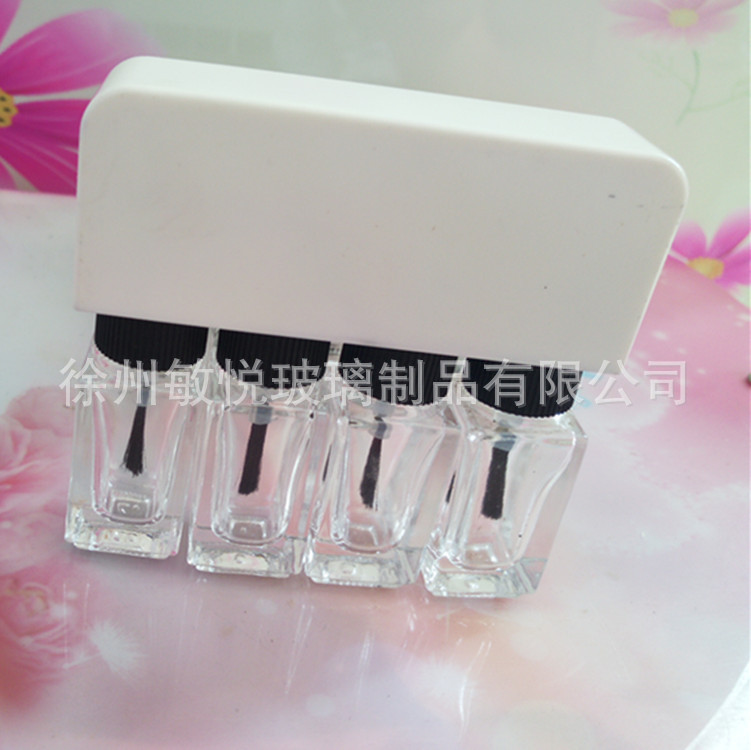 高档新品5毫升4连瓶装方指甲油玻璃瓶2瓶连装毛刷瓶腮红瓶