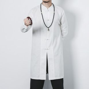 2017 Chinese Style Autumn New Large Size Cotton and Linen Mid-length Men's Buckle Jacket Jacket Linen Hanfu Men's