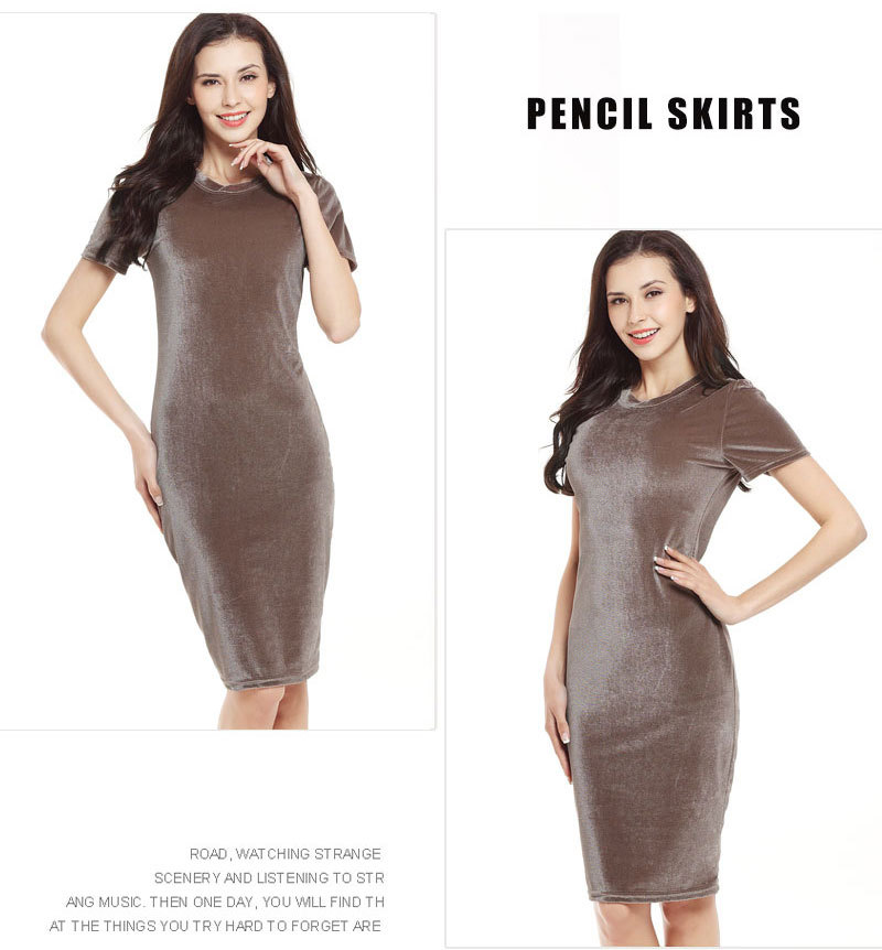 Solid Color Velvet Round Neck Short-Sleeved Dress NSLIH89082