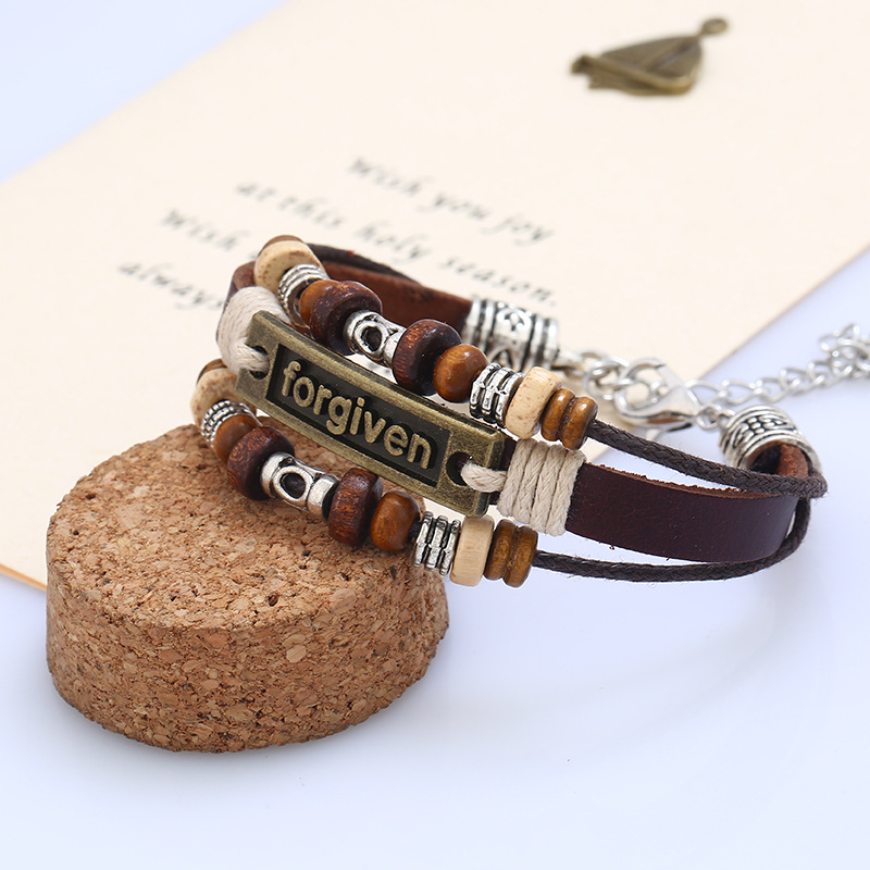 Beaded Vintage Leather Men&#39;s Bracelet Jewelry Alloy Leather Bracelet display picture 1