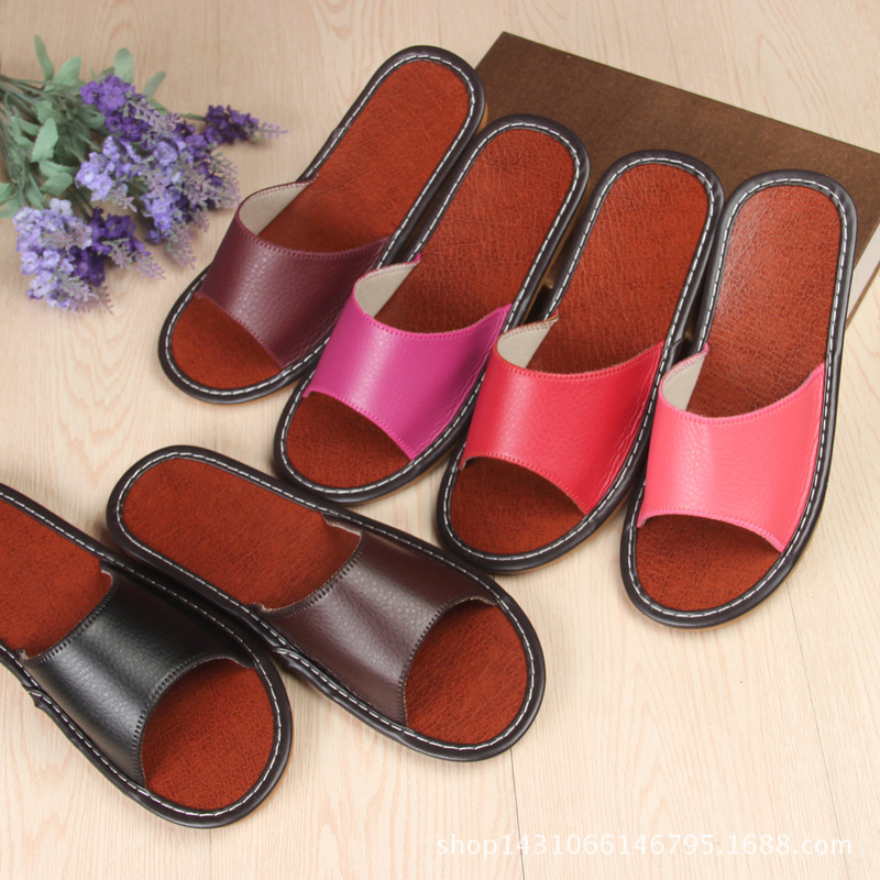 High-Bottom Scandinavian Indoor Internet Celebrity Couple Soft-Soled Slippers Women's Non-Slip Confinement Slippers Home Solid-Soled Home Leather Slippers
