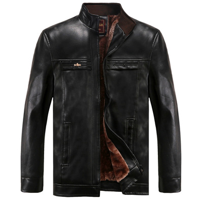男士保暖pu皮衣新款秋冬外套拉链皮夹克加绒加厚皮毛一体商务休闲
