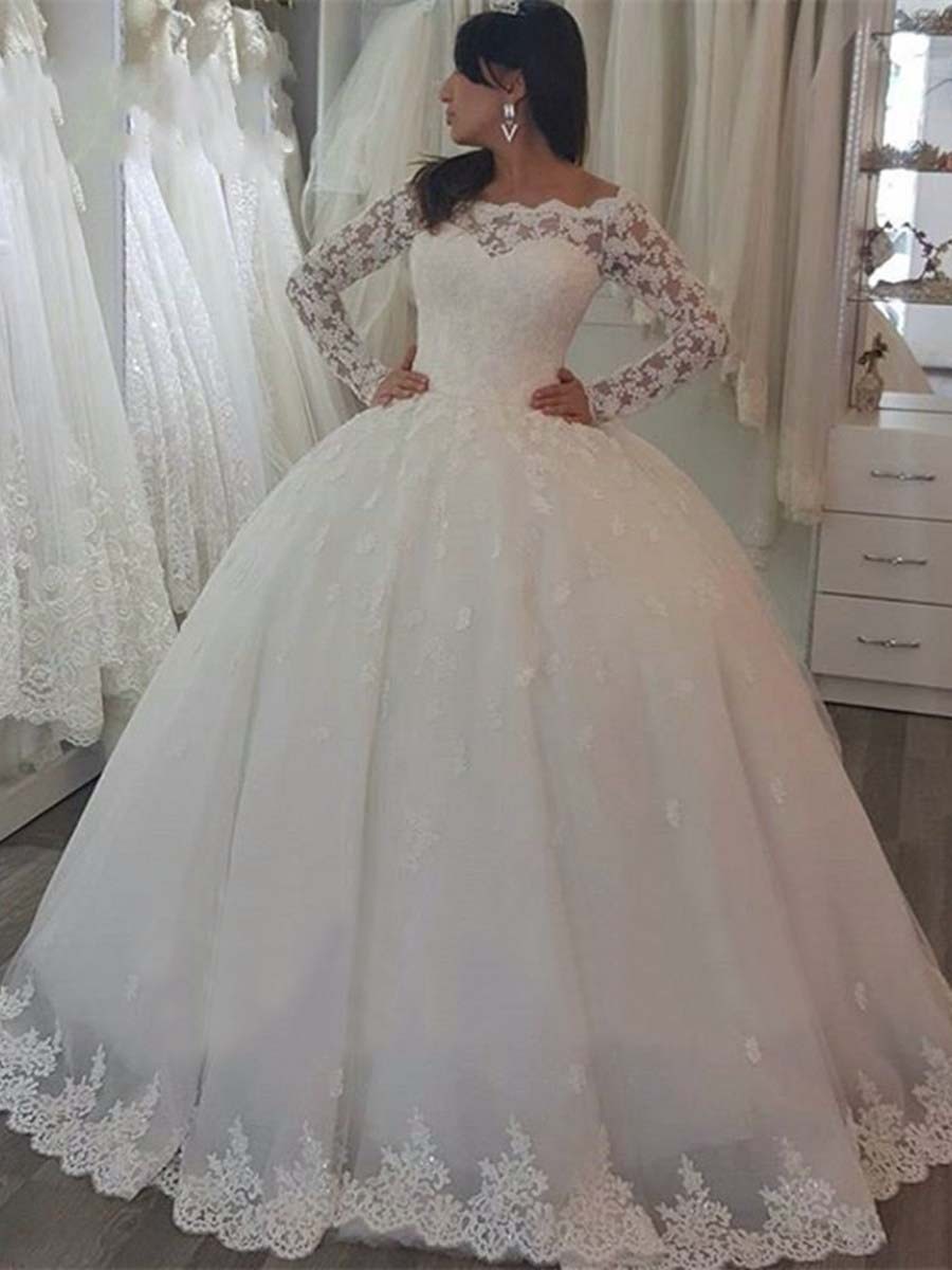 Foreign Trade Wedding Dress Bride Slim-fit 2023 New Spring Fashion Lace Off-shoulder Long-sleeved Women