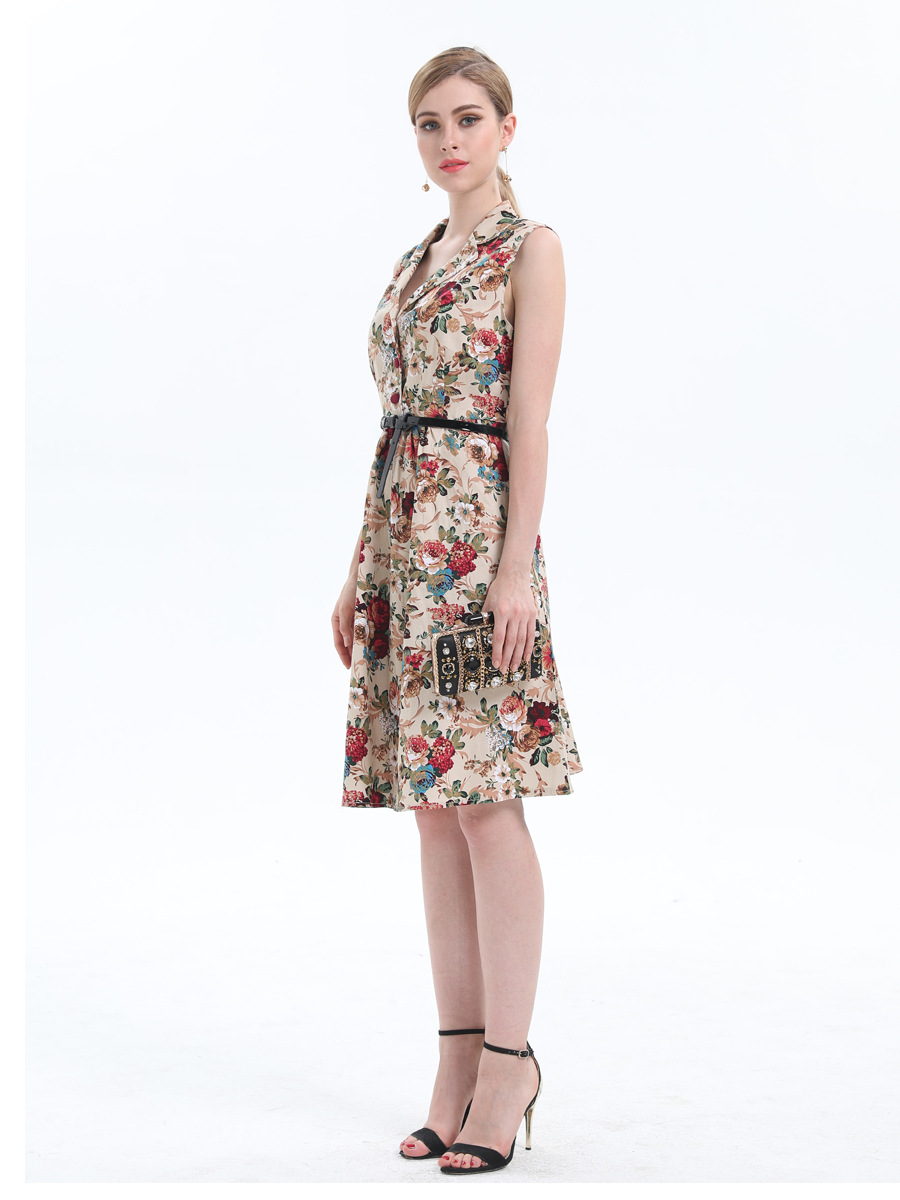 printed suit collar sleeveless dress NSJR39457