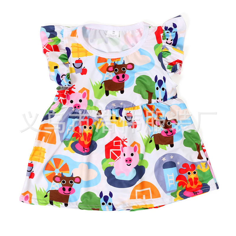 Europe and the United States foreign trade explosion children's clothing children's milk silk animal printing fly sleeve jacket comfortable Summer T-Shirt wholesale