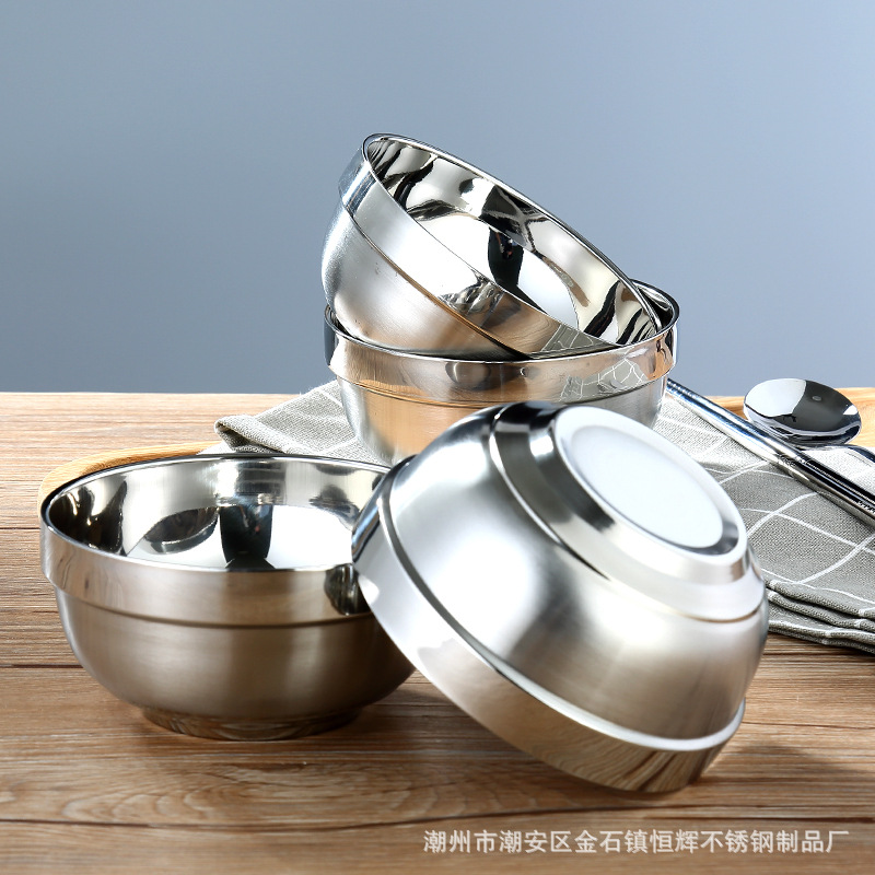 不锈钢双层砂光碗宿舍碗食堂饭店快餐碗饭碗大号汤碗厂家直销批发