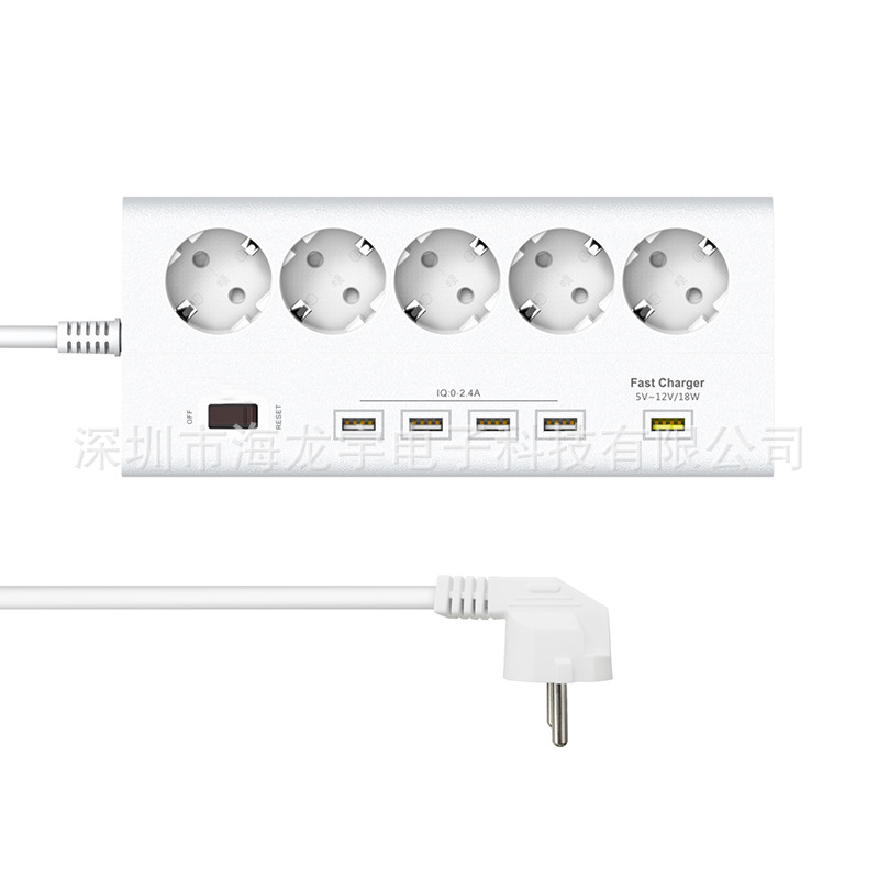 厂家供应 欧规5插位5口USB QC 3.0快充 智能USB排插 多功能排插