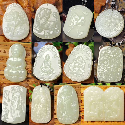 Xinjiang Hotan Jade White Jade Pendant Korean Material Pendant Wholesale Guanyin Buddha Ruyi Lock Dragon and Phoenix Pixiu