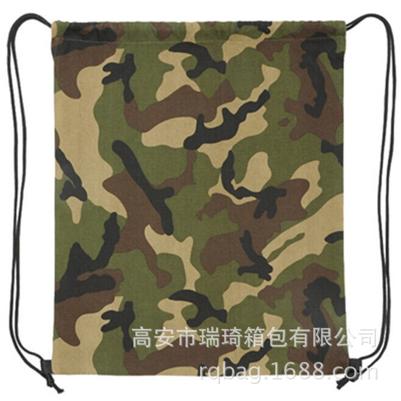 军事迷彩拉绳双肩背包涤纶牛津布束口袋拉绳运动包束口收纳袋现货