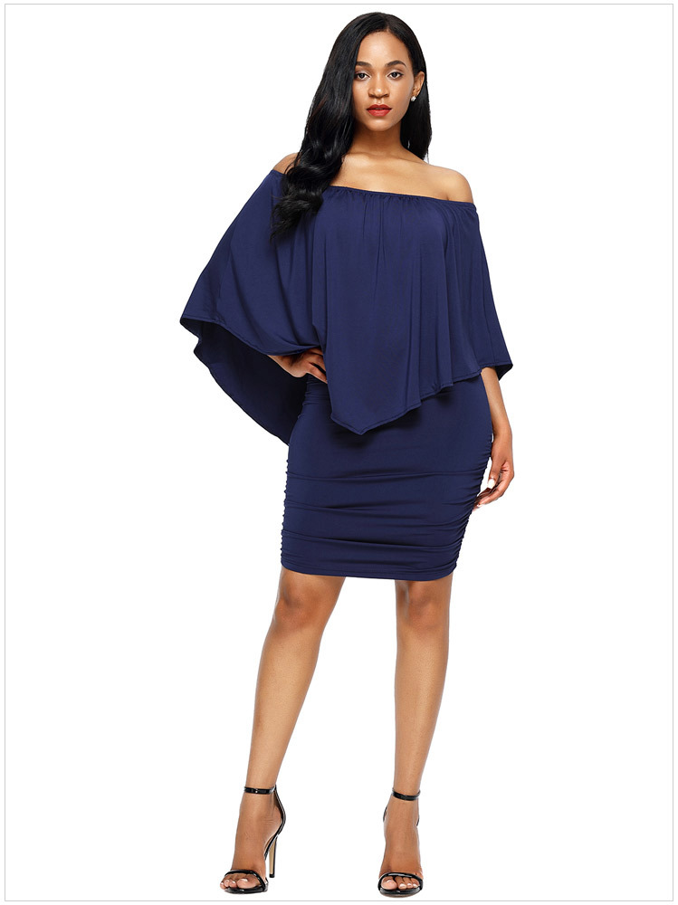 sexy one-line collar irregular ruffled dress NSSI32878