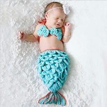 美人魚系列手鈎帽 毛線新生兒攝影服  寶寶百天攝影道具