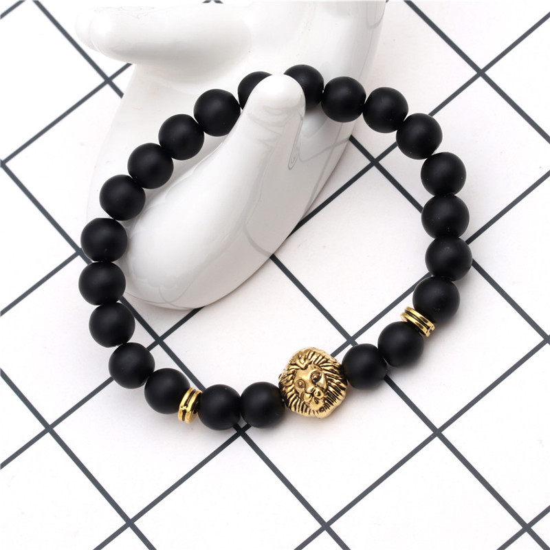8mm Volcanic Stone Beaded Bracelet Frosted Stone Stretch Natural Stone Lion Head Bracelet Wholesale display picture 9