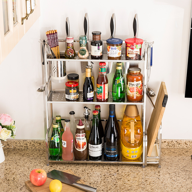 厨房置物架不锈钢调料架置地调味架3层收纳架厂家批发一件代发