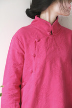 春装 中式盘扣立体提花棉麻连衣裙袍子S050