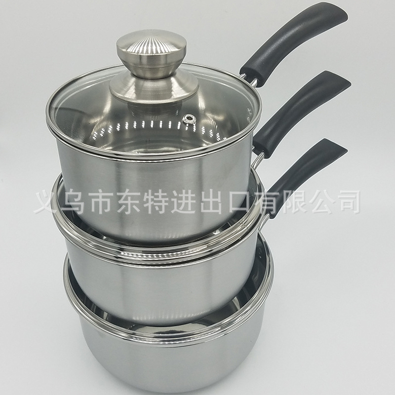 Factory direct sales of stainless steel milk pot single-handle milk pot three-piece set 16/18/20 household noodle pot gift set pot detail image 3