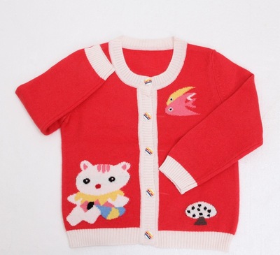 春季新女童打底开衫外套加厚新款卡通中小宝宝毛衣圆领儿童羊绒衫|ru