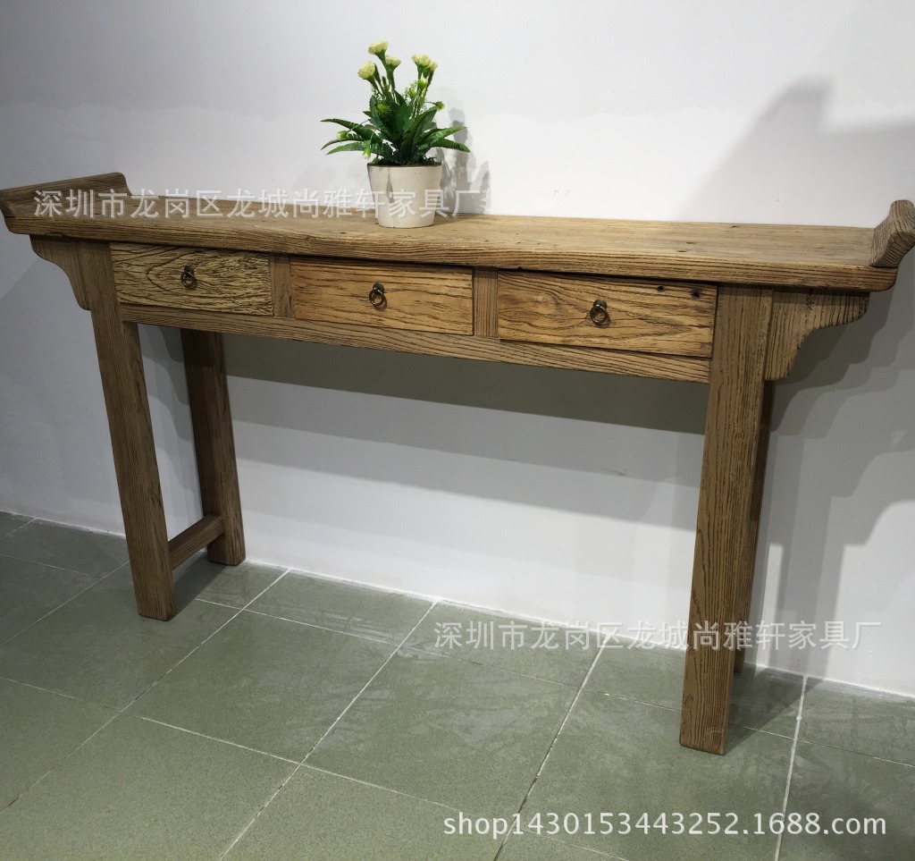原木門廳神案實木供桌玄關台中式仿古免漆做舊風化老榆木家具直銷